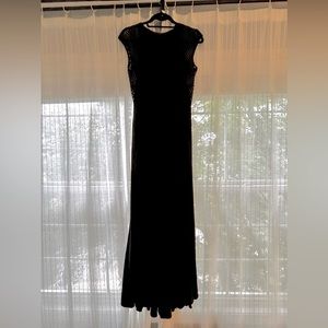 Black formal dress with cutout mesh detail